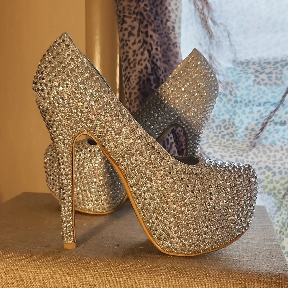Bling Silver High Heel Platform Pump 8 5